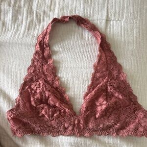 Free People Lace Halter Bralette in Dusty Pink